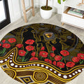 Hawthorn Hawks ANZAC Day Round Carpet Indigenous Dot Art with Poppy Flower Tribute