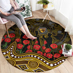 Hawthorn Hawks ANZAC Day Round Carpet Indigenous Dot Art with Poppy Flower Tribute