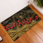Hawthorn Hawks ANZAC Day Rubber Doormat Indigenous Dot Art with Poppy Flower Tribute
