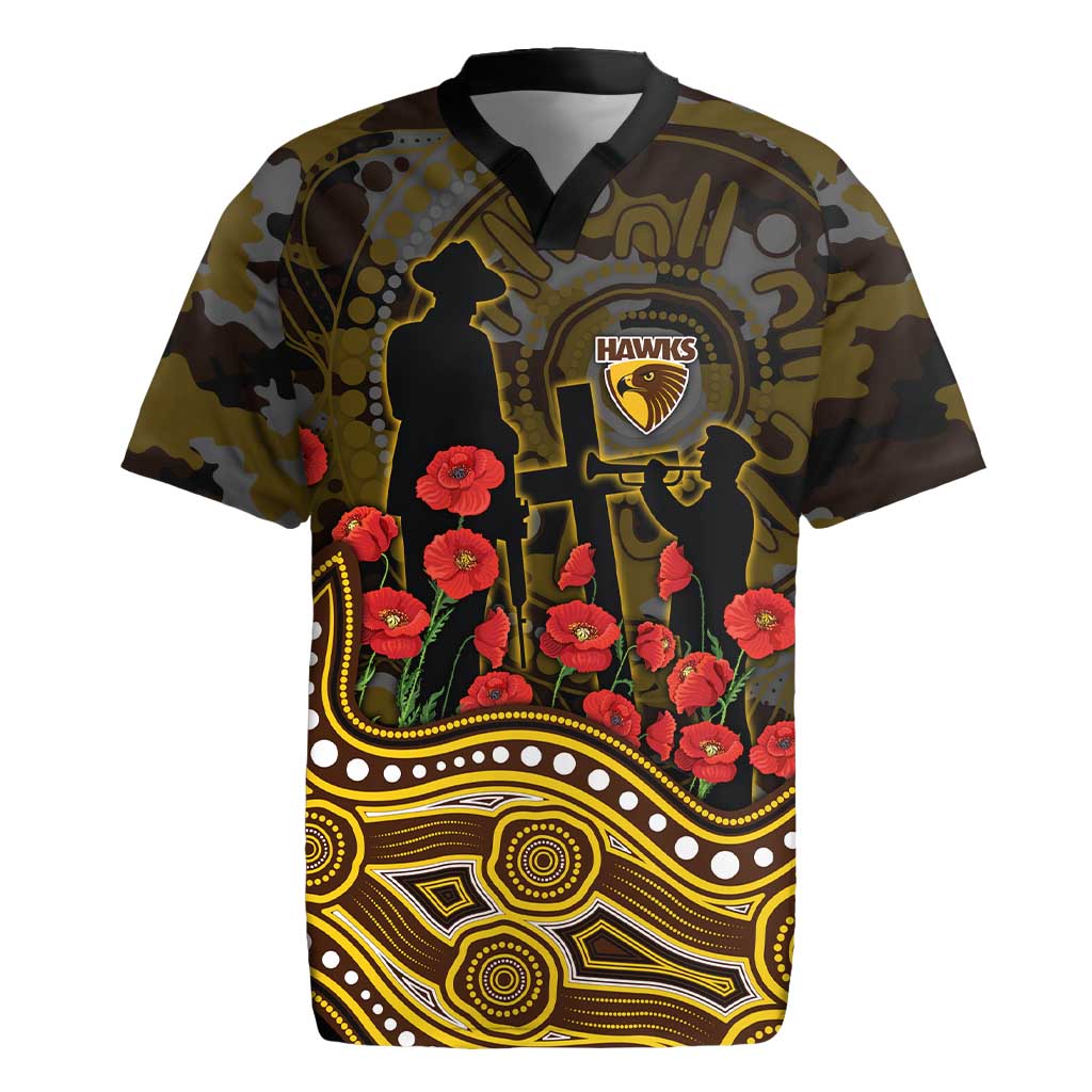 Hawthorn Hawks ANZAC Day Rugby Jersey Indigenous Dot Art with Poppy Flower Tribute