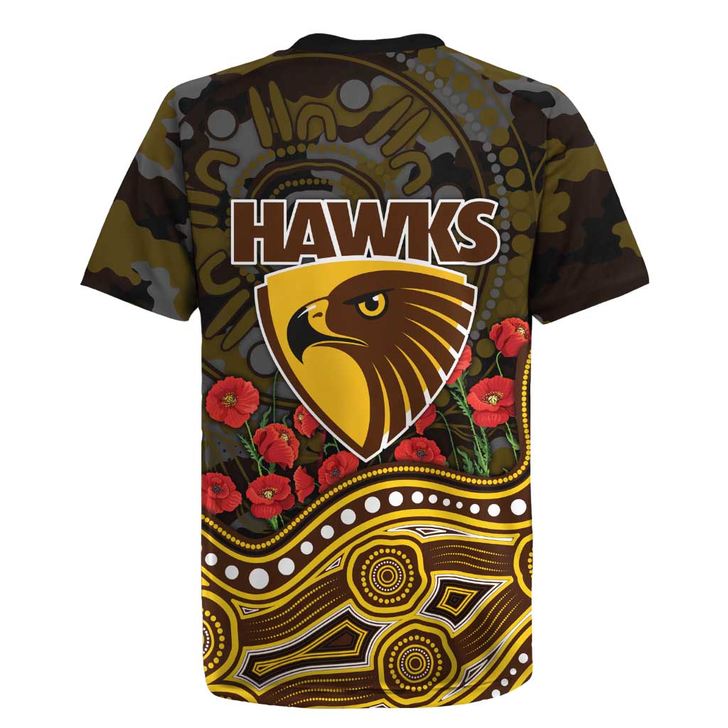 Hawthorn Hawks ANZAC Day Rugby Jersey Indigenous Dot Art with Poppy Flower Tribute