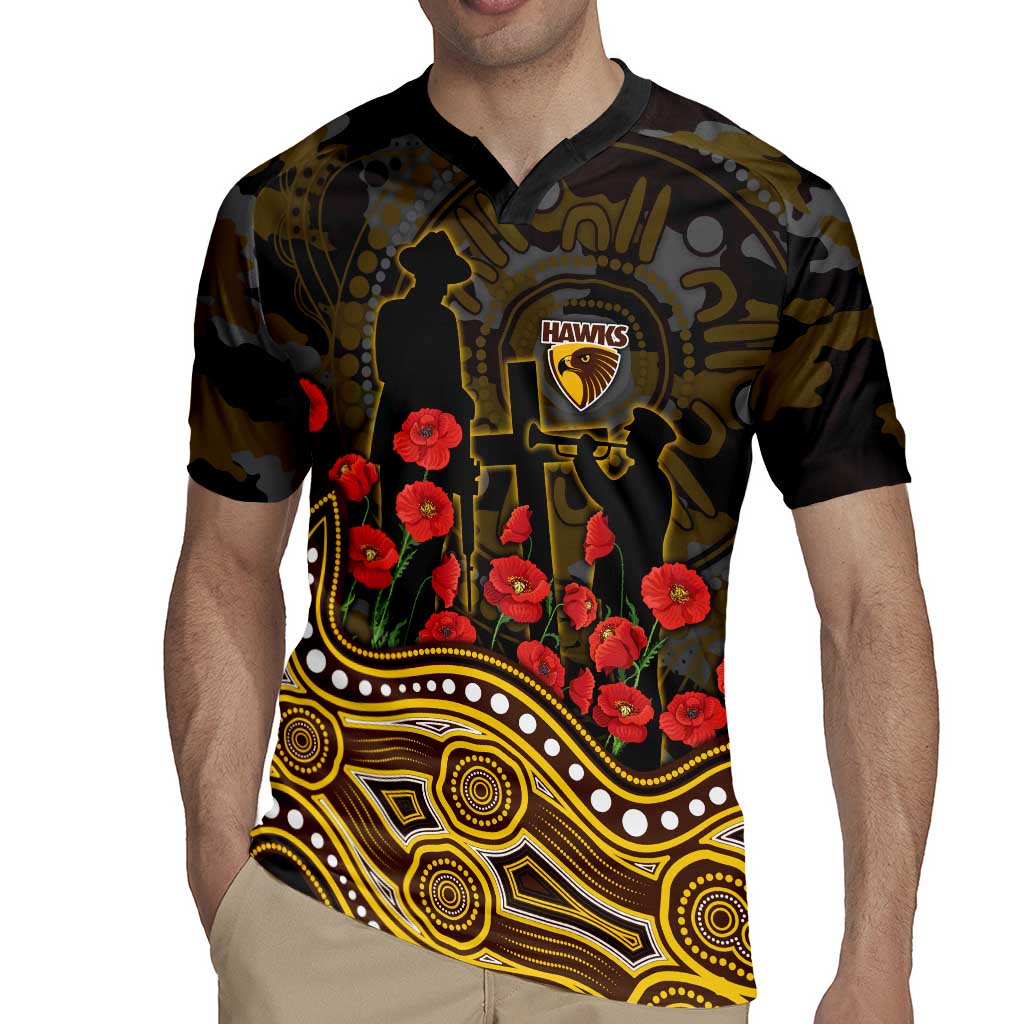 Hawthorn Hawks ANZAC Day Rugby Jersey Indigenous Dot Art with Poppy Flower Tribute