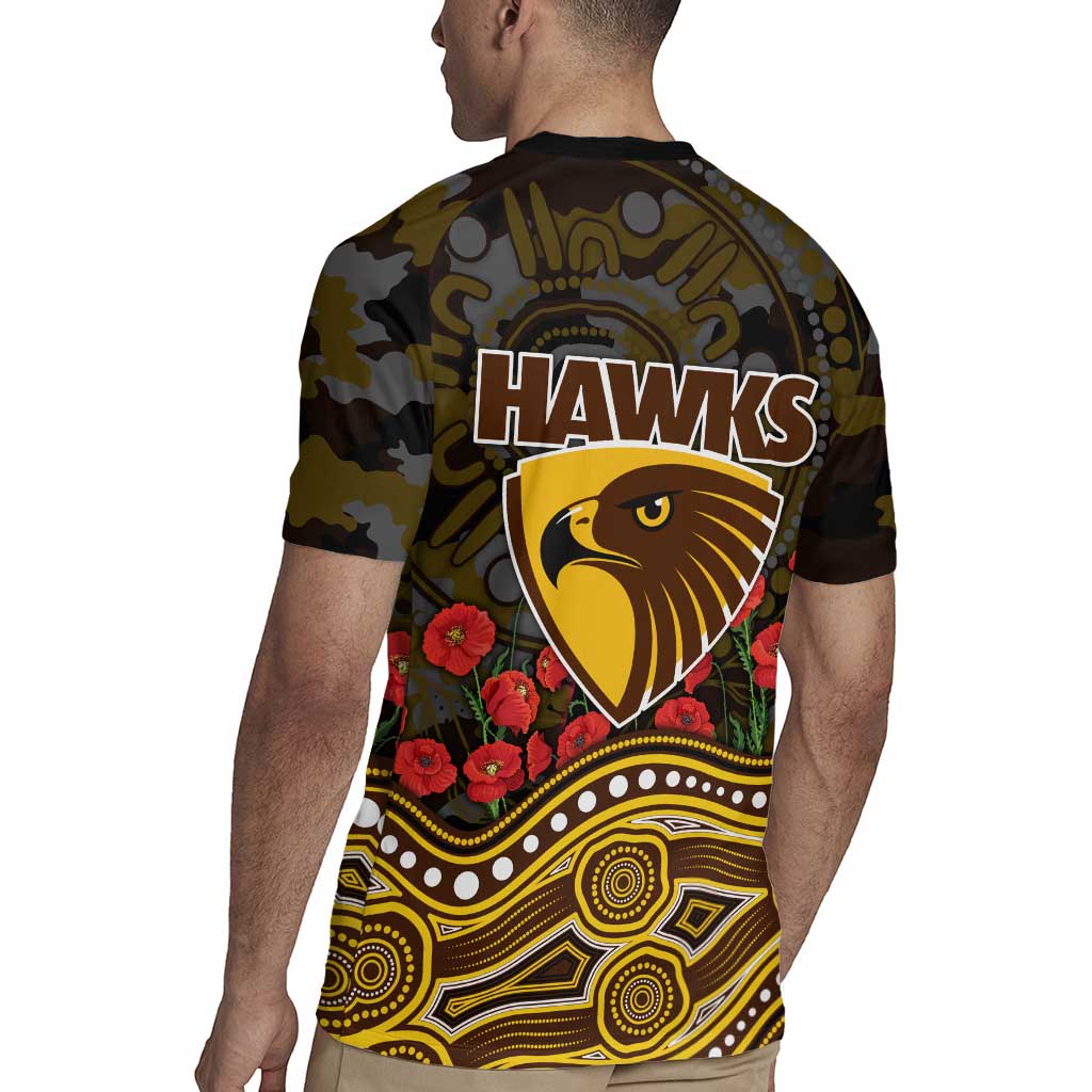 Hawthorn Hawks ANZAC Day Rugby Jersey Indigenous Dot Art with Poppy Flower Tribute