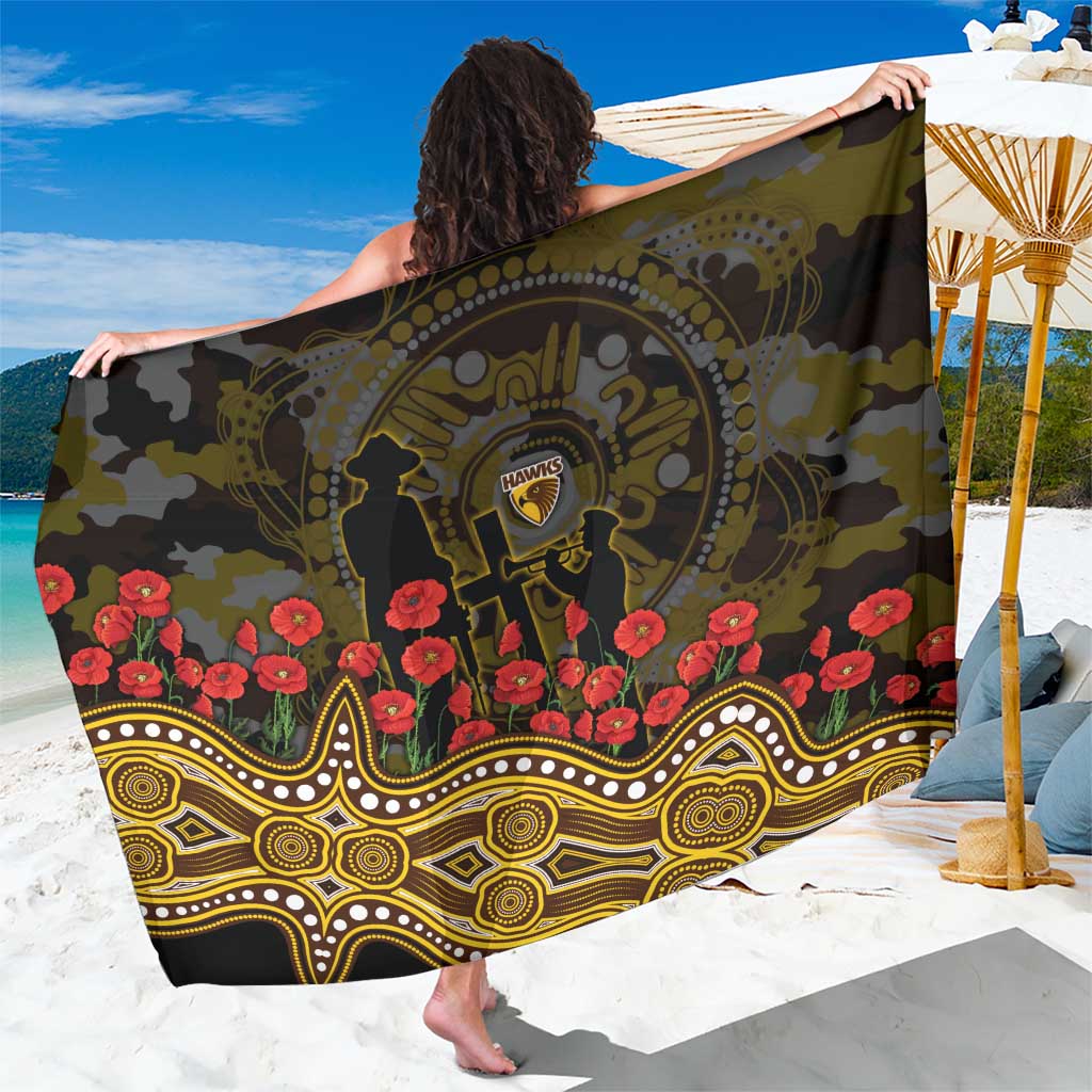 Hawthorn Hawks ANZAC Day Sarong Indigenous Dot Art with Poppy Flower Tribute