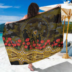 Hawthorn Hawks ANZAC Day Sarong Indigenous Dot Art with Poppy Flower Tribute