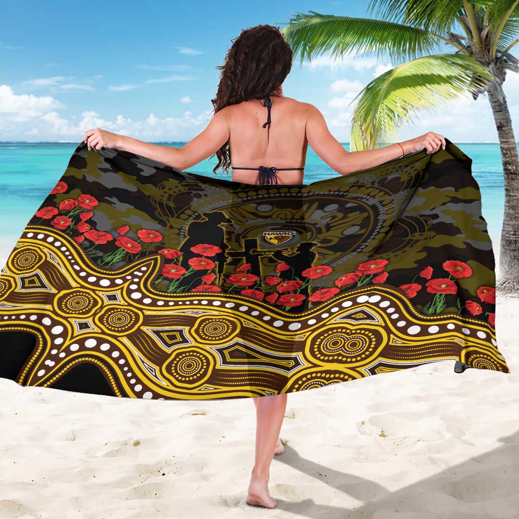 Hawthorn Hawks ANZAC Day Sarong Indigenous Dot Art with Poppy Flower Tribute
