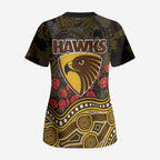 Hawthorn Hawks ANZAC Day Scrub Top Indigenous Dot Art with Poppy Flower Tribute