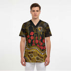 Hawthorn Hawks ANZAC Day Scrub Top Indigenous Dot Art with Poppy Flower Tribute