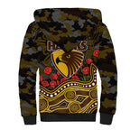 Hawthorn Hawks ANZAC Day Sherpa Hoodie Indigenous Dot Art with Poppy Flower Tribute