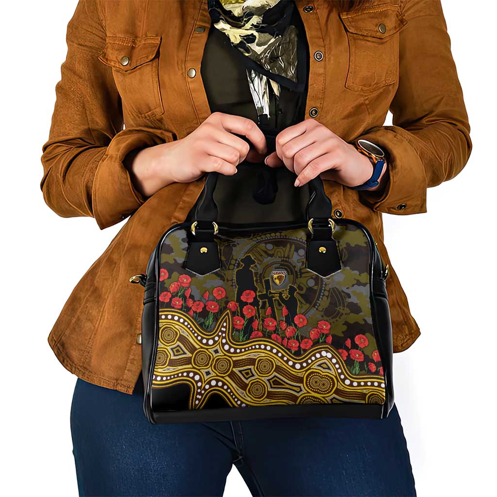 Hawthorn Hawks ANZAC Day Shoulder Handbag Indigenous Dot Art with Poppy Flower Tribute