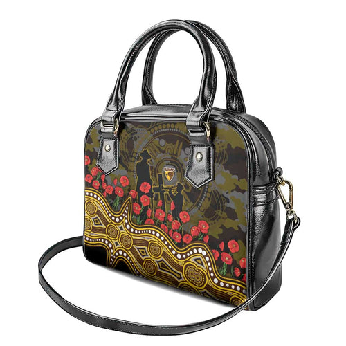 Hawthorn Hawks ANZAC Day Shoulder Handbag Indigenous Dot Art with Poppy Flower Tribute