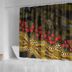 Hawthorn Hawks ANZAC Day Shower Curtain Indigenous Dot Art with Poppy Flower Tribute