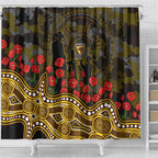 Hawthorn Hawks ANZAC Day Shower Curtain Indigenous Dot Art with Poppy Flower Tribute