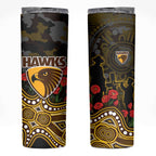 Hawthorn Hawks ANZAC Day Skinny Tumbler Indigenous Dot Art with Poppy Flower Tribute