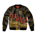 Hawthorn Hawks ANZAC Day Sleeve Zip Bomber Jacket Indigenous Dot Art with Poppy Flower Tribute