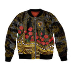 Hawthorn Hawks ANZAC Day Sleeve Zip Bomber Jacket Indigenous Dot Art with Poppy Flower Tribute