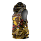 Hawthorn Hawks ANZAC Day Sleeveless Hoodie Indigenous Dot Art with Poppy Flower Tribute