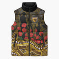 Hawthorn Hawks ANZAC Day Sleeveless Puffer Jacket Indigenous Dot Art with Poppy Flower Tribute