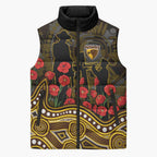 Hawthorn Hawks ANZAC Day Sleeveless Puffer Jacket Indigenous Dot Art with Poppy Flower Tribute
