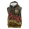 Hawthorn Hawks ANZAC Day Sleeveless Zip Hoodie Indigenous Dot Art with Poppy Flower Tribute