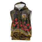 Hawthorn Hawks ANZAC Day Sleeveless Zip Hoodie Indigenous Dot Art with Poppy Flower Tribute