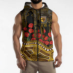 Hawthorn Hawks ANZAC Day Sleeveless Zip Hoodie Indigenous Dot Art with Poppy Flower Tribute