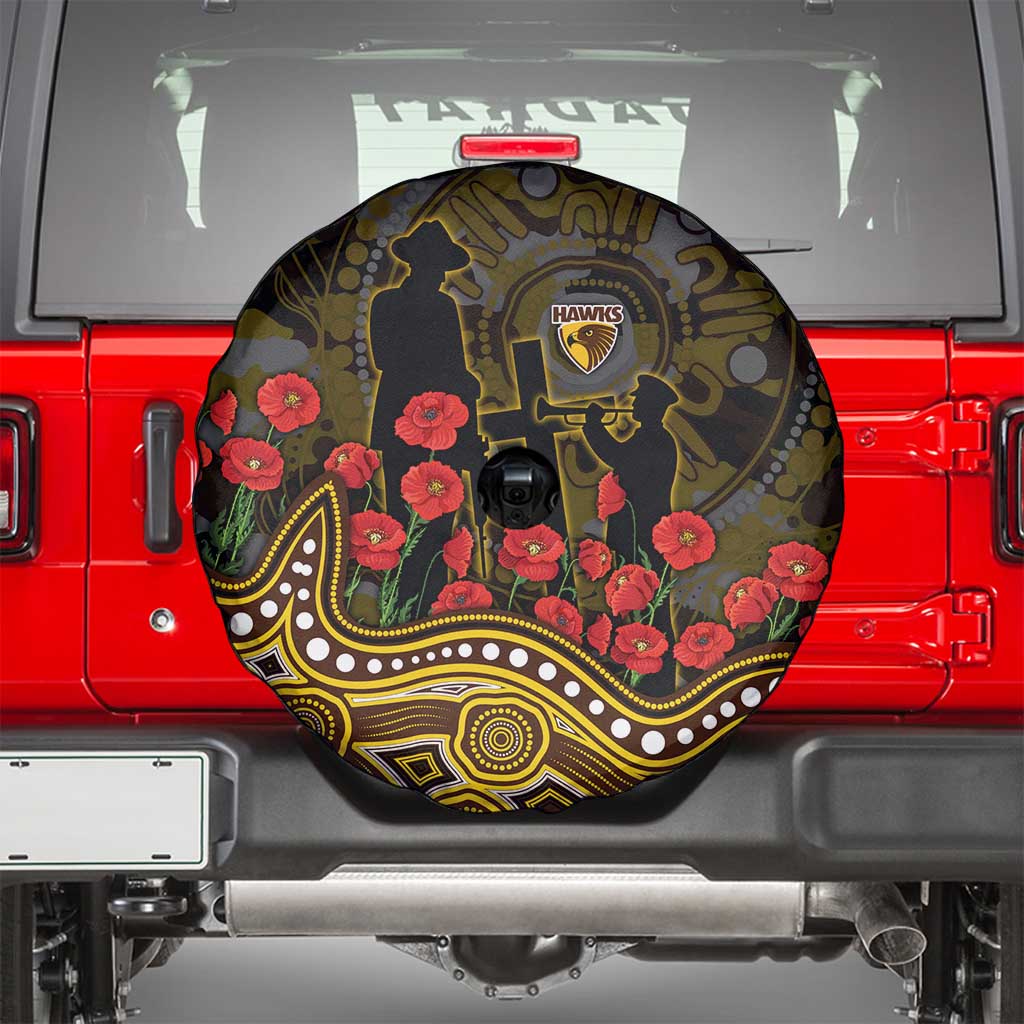 Hawthorn Hawks ANZAC Day Spare Tire Cover Indigenous Dot Art with Poppy Flower Tribute