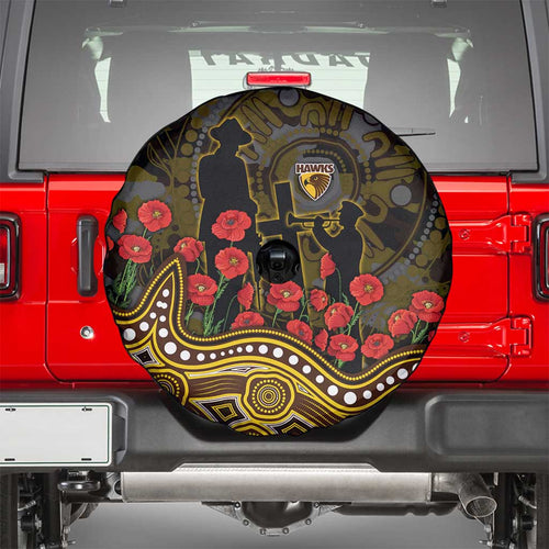 Hawthorn Hawks ANZAC Day Spare Tire Cover Indigenous Dot Art with Poppy Flower Tribute