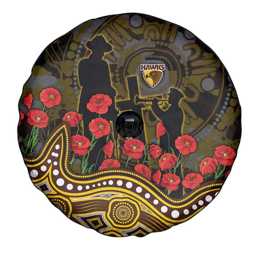 Hawthorn Hawks ANZAC Day Spare Tire Cover Indigenous Dot Art with Poppy Flower Tribute