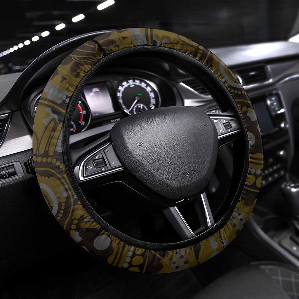 Hawthorn Hawks ANZAC Day Steering Wheel Cover Indigenous Dot Art with Poppy Flower Tribute