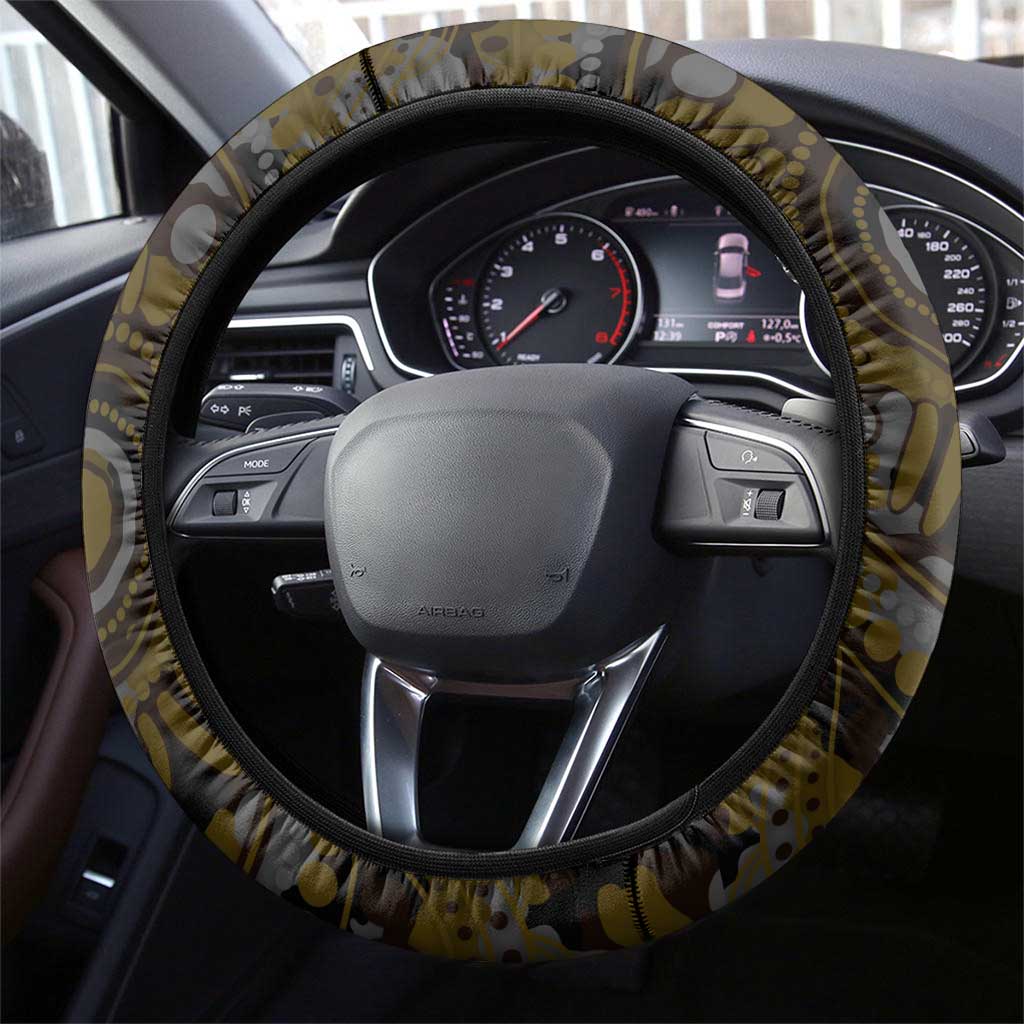 Hawthorn Hawks ANZAC Day Steering Wheel Cover Indigenous Dot Art with Poppy Flower Tribute