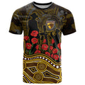 Hawthorn Hawks ANZAC Day T Shirt Indigenous Dot Art with Poppy Flower Tribute