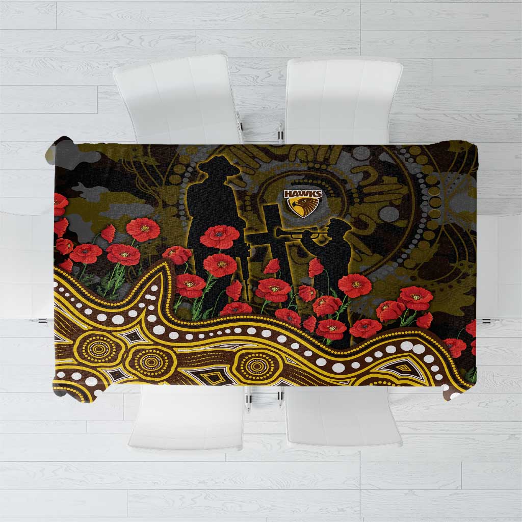 Hawthorn Hawks ANZAC Day Tablecloth Indigenous Dot Art with Poppy Flower Tribute