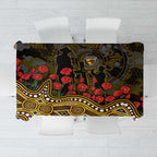 Hawthorn Hawks ANZAC Day Tablecloth Indigenous Dot Art with Poppy Flower Tribute