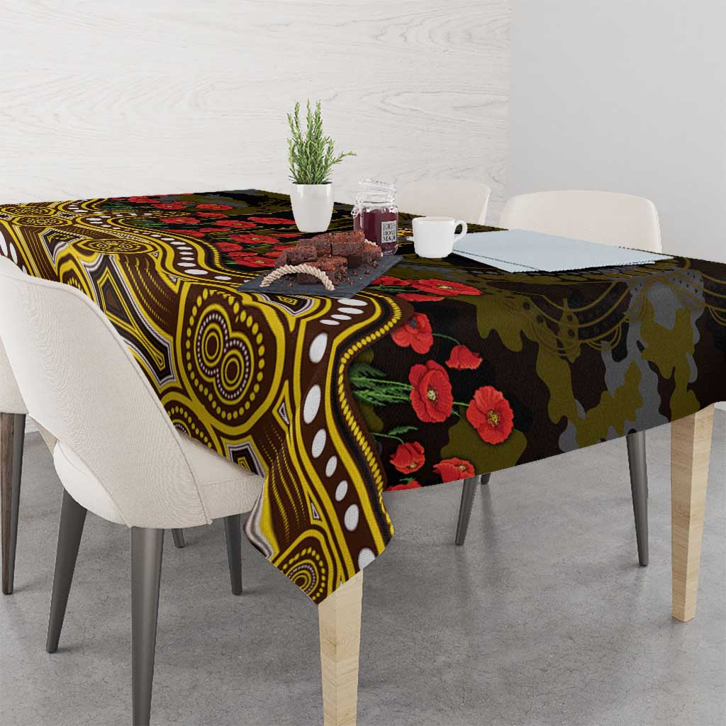 Hawthorn Hawks ANZAC Day Tablecloth Indigenous Dot Art with Poppy Flower Tribute