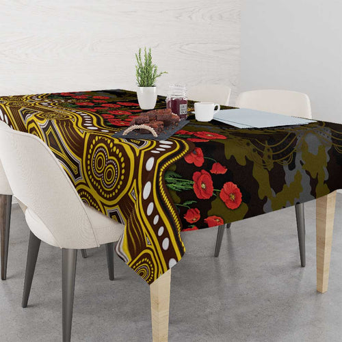Hawthorn Hawks ANZAC Day Tablecloth Indigenous Dot Art with Poppy Flower Tribute