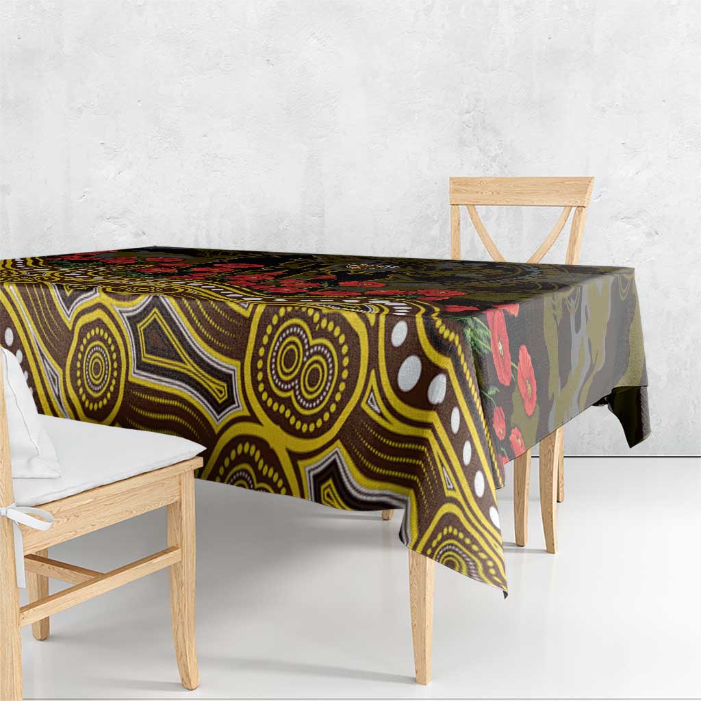Hawthorn Hawks ANZAC Day Tablecloth Indigenous Dot Art with Poppy Flower Tribute
