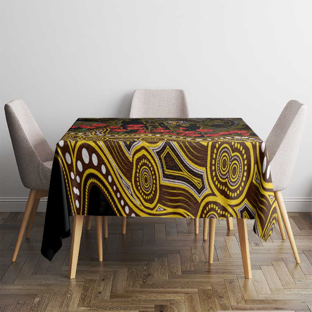 Hawthorn Hawks ANZAC Day Tablecloth Indigenous Dot Art with Poppy Flower Tribute
