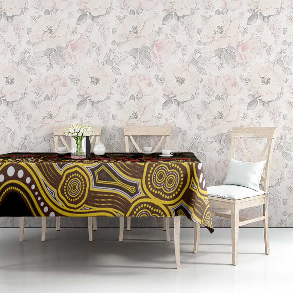 Hawthorn Hawks ANZAC Day Tablecloth Indigenous Dot Art with Poppy Flower Tribute