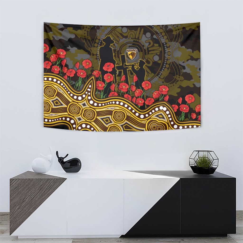 Hawthorn Hawks ANZAC Day Tapestry Indigenous Dot Art with Poppy Flower Tribute