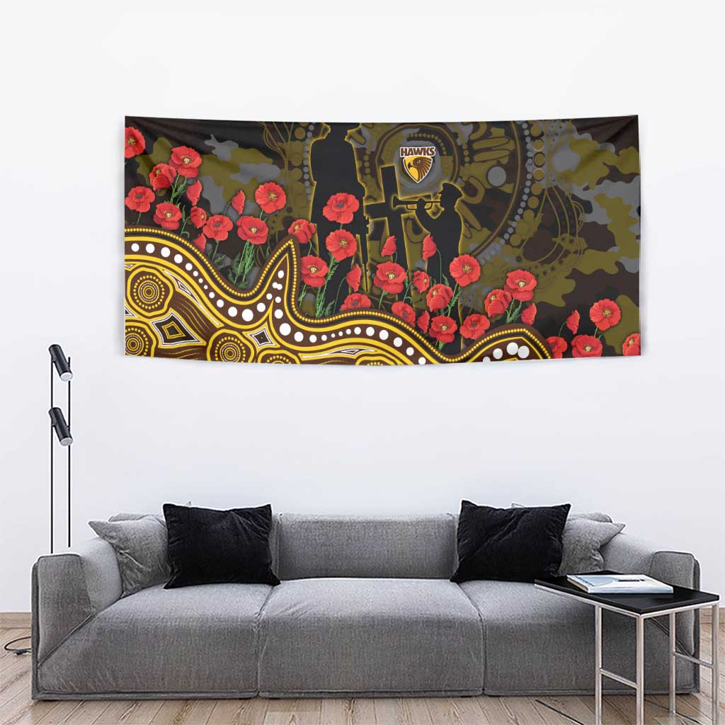 Hawthorn Hawks ANZAC Day Tapestry Indigenous Dot Art with Poppy Flower Tribute