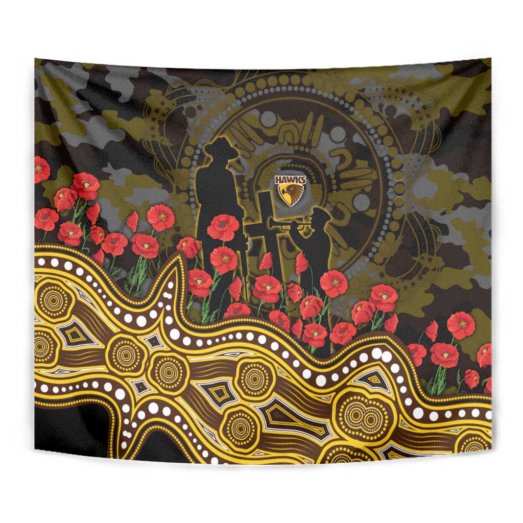 Hawthorn Hawks ANZAC Day Tapestry Indigenous Dot Art with Poppy Flower Tribute