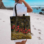 Hawthorn Hawks ANZAC Day Tote Bag Indigenous Dot Art with Poppy Flower Tribute