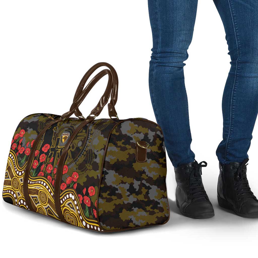 Hawthorn Hawks ANZAC Day Travel Bag Indigenous Dot Art with Poppy Flower Tribute
