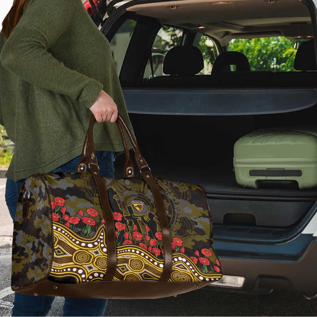 Hawthorn Hawks ANZAC Day Travel Bag Indigenous Dot Art with Poppy Flower Tribute