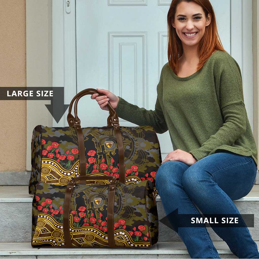 Hawthorn Hawks ANZAC Day Travel Bag Indigenous Dot Art with Poppy Flower Tribute