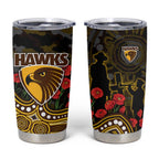Hawthorn Hawks ANZAC Day Tumbler Cup Indigenous Dot Art with Poppy Flower Tribute