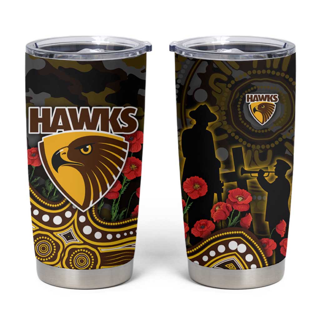 Hawthorn Hawks ANZAC Day Tumbler Cup Indigenous Dot Art with Poppy Flower Tribute