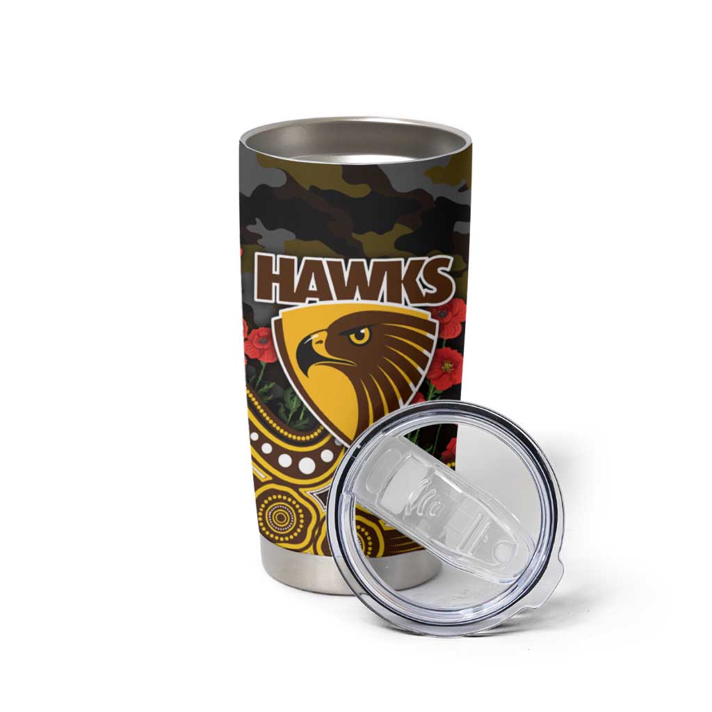 Hawthorn Hawks ANZAC Day Tumbler Cup Indigenous Dot Art with Poppy Flower Tribute