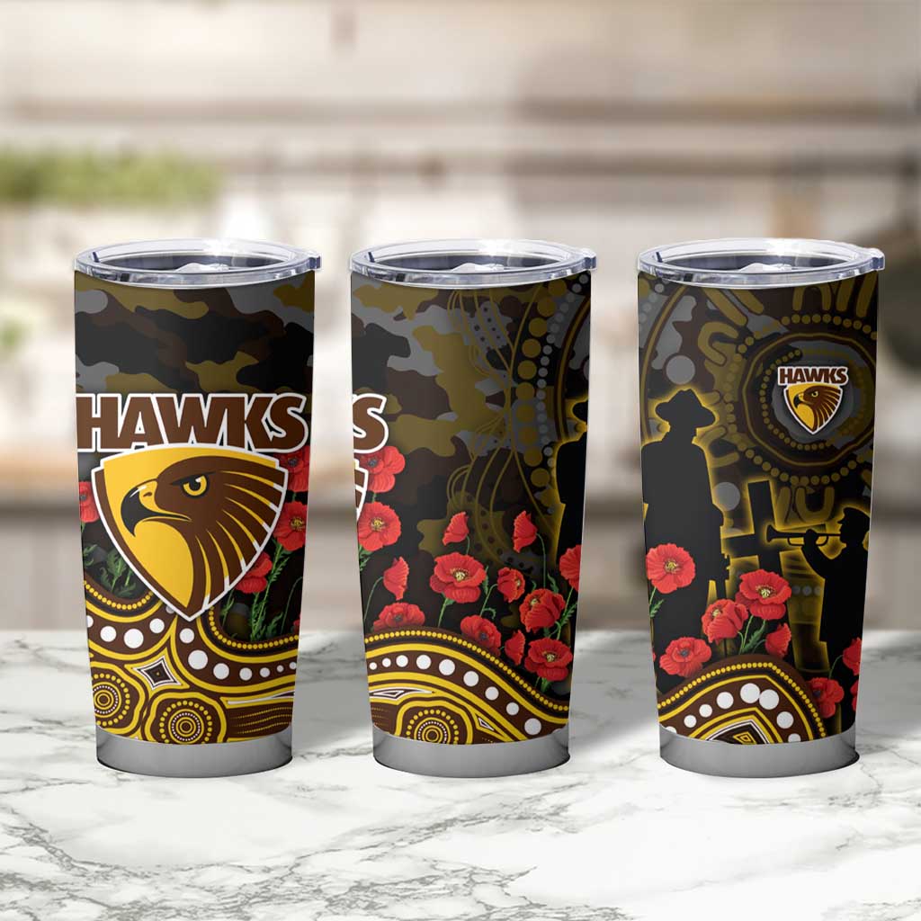 Hawthorn Hawks ANZAC Day Tumbler Cup Indigenous Dot Art with Poppy Flower Tribute
